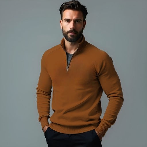 VA sweater with half zipper In brown