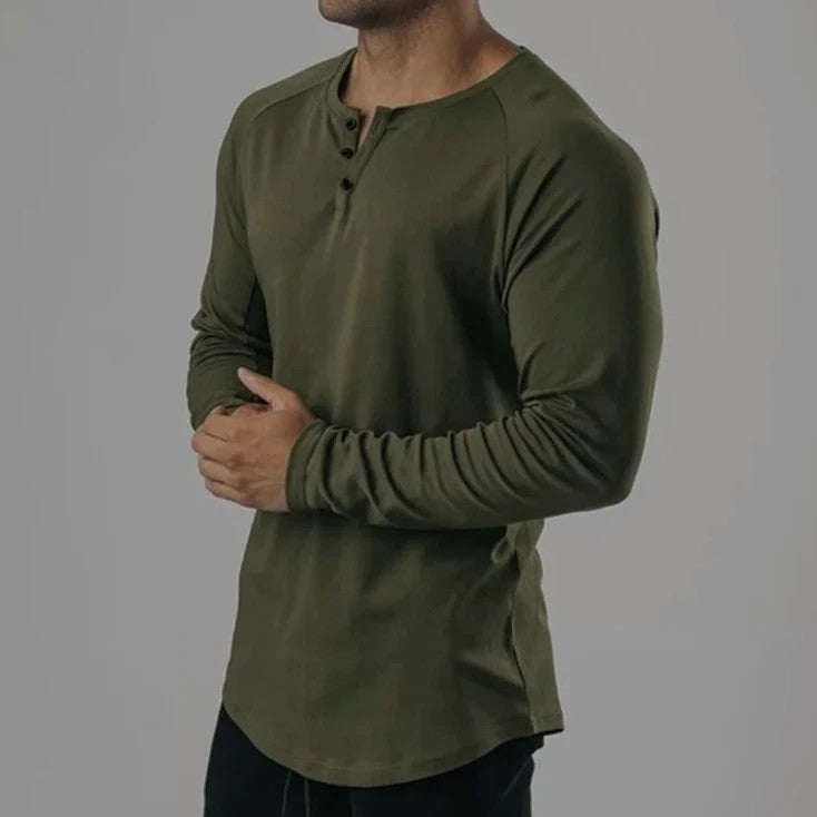 Cotton T-shirt long sleeves in OLIVE