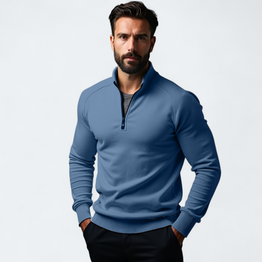 VA sweater with half zipper in steel blue