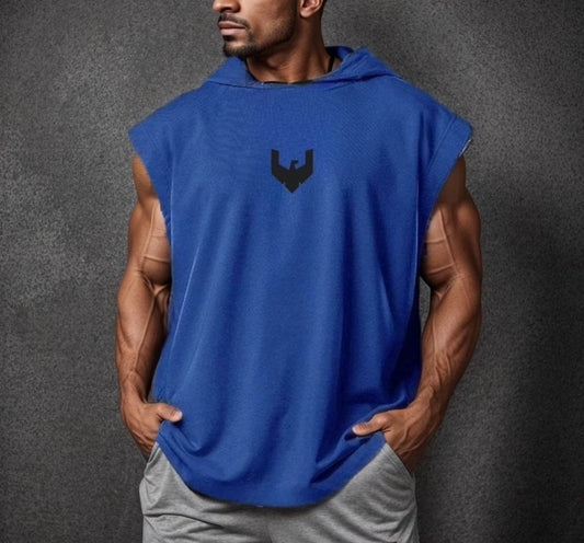 Sleeveless hoodie with printed logo in BLUE