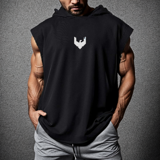 Sleeveless hoodie with printed logo in BLACK