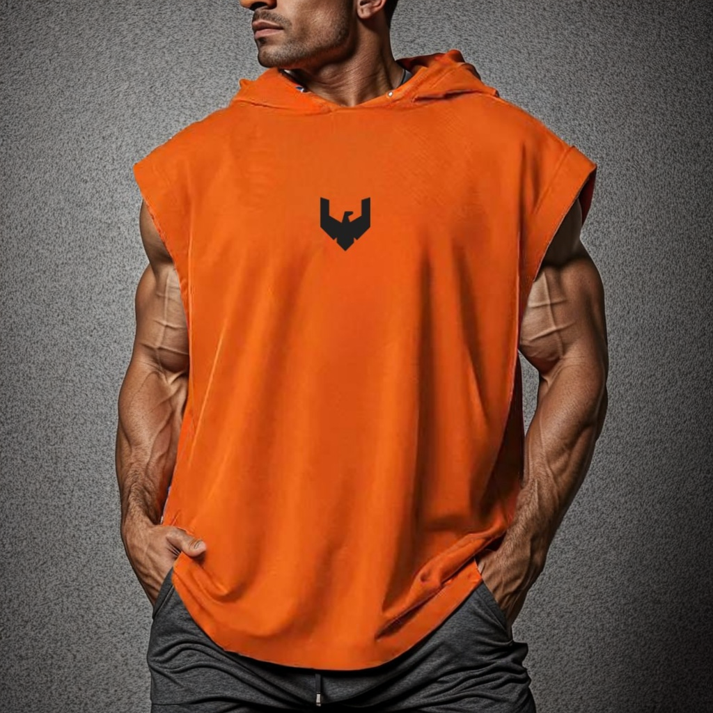 Sleeveless hoodie with printed logo in ORANGE