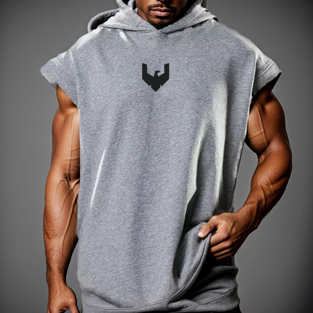 Sleeveless hoodie with printed logo in LIGHT GRAY