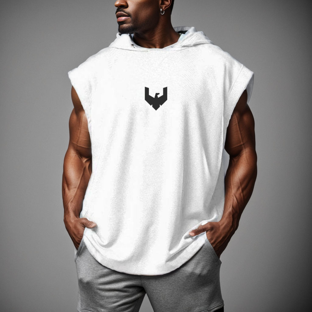 Sleeveless hoodie with printed logo in WHITE