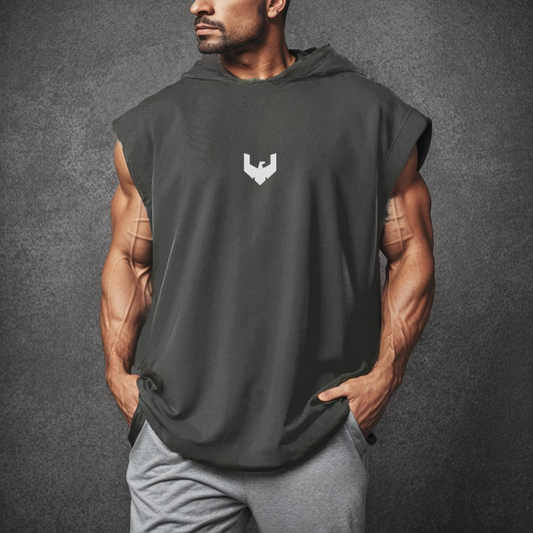 Sleeveless hoodie with printed logo in DARK GRAY