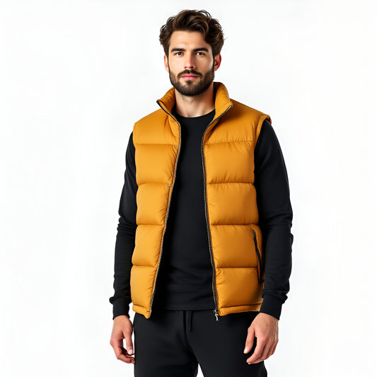 VA puffer vest in mustard yellow